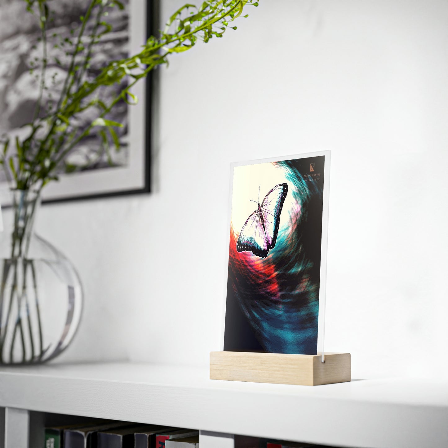 Space Butterfly - Acrylic Sign w/Wooden Stand (PBW)