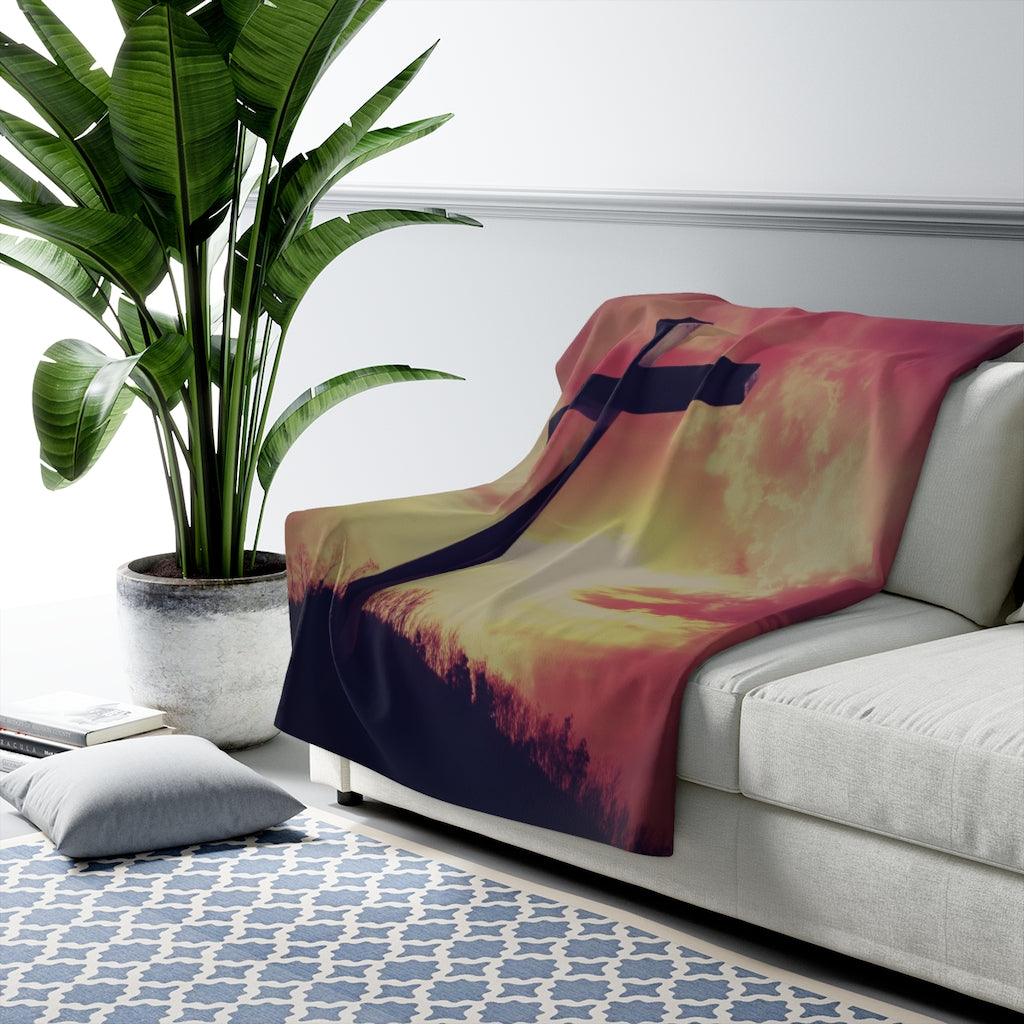 Cross In The Sunrise - Sherpa Fleece Blanket