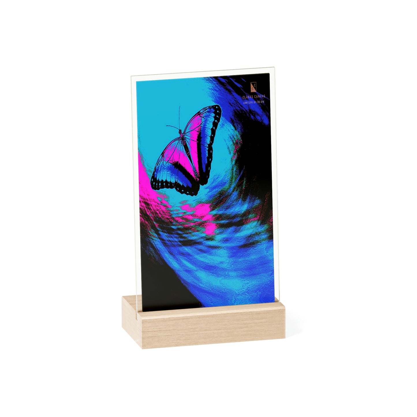 Space Butterfly - Acrylic Sign w/Wooden Stand (P&B)