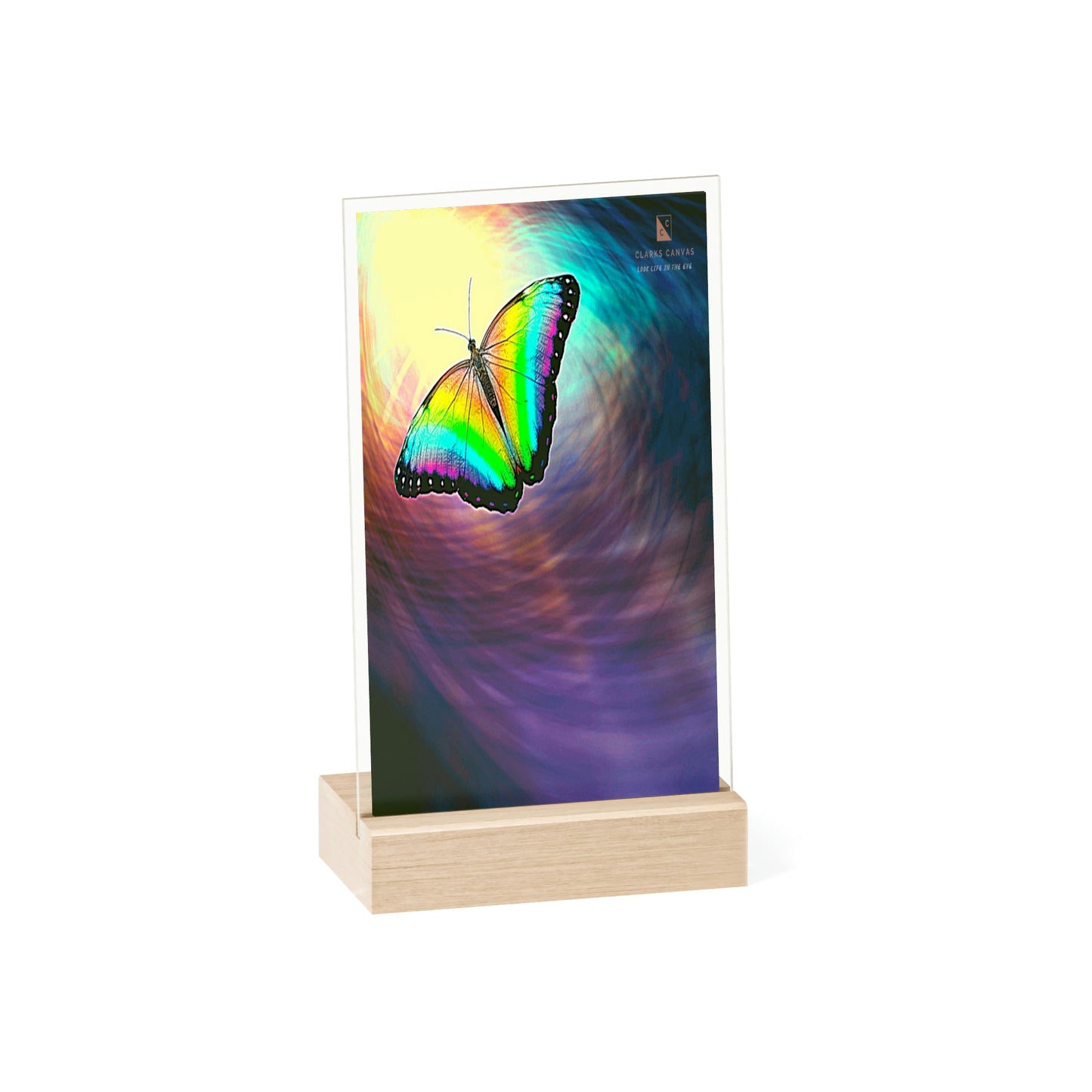 Space Butterfly - Acrylic Sign w/Wooden Stand (Tye Dye)