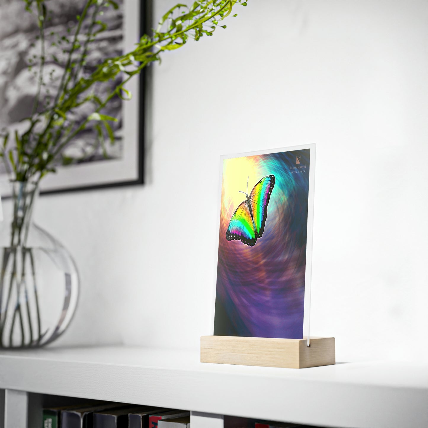 Space Butterfly - Acrylic Sign w/Wooden Stand (Tye Dye)