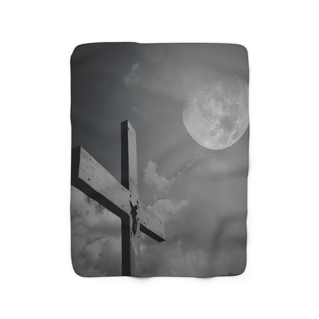 Cross In The Moonlight - Sherpa Fleece Blanket