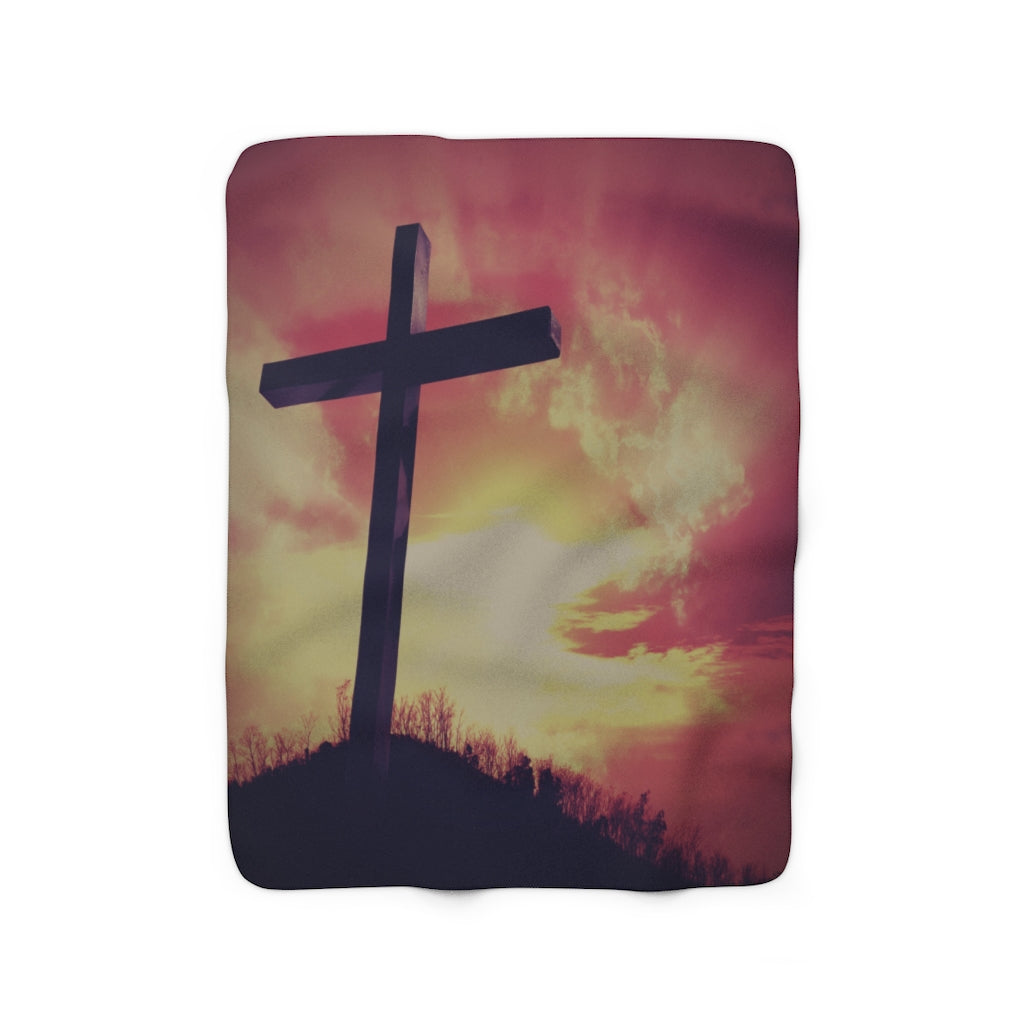 Cross In The Sunrise - Sherpa Fleece Blanket